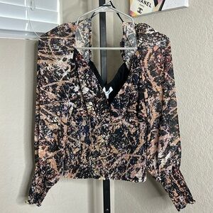Steve Madden NWT Black Geometric Long Sleeve Top, Size Small